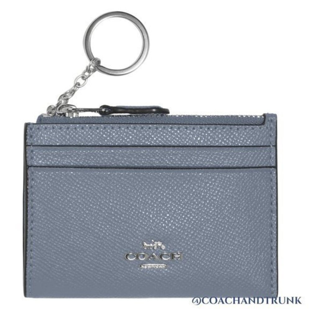 COACH LEATHER 3 PIECE SET Marble Blue Gallery Tote Double Zip Wallet + Card Case - Picture 9 of 12